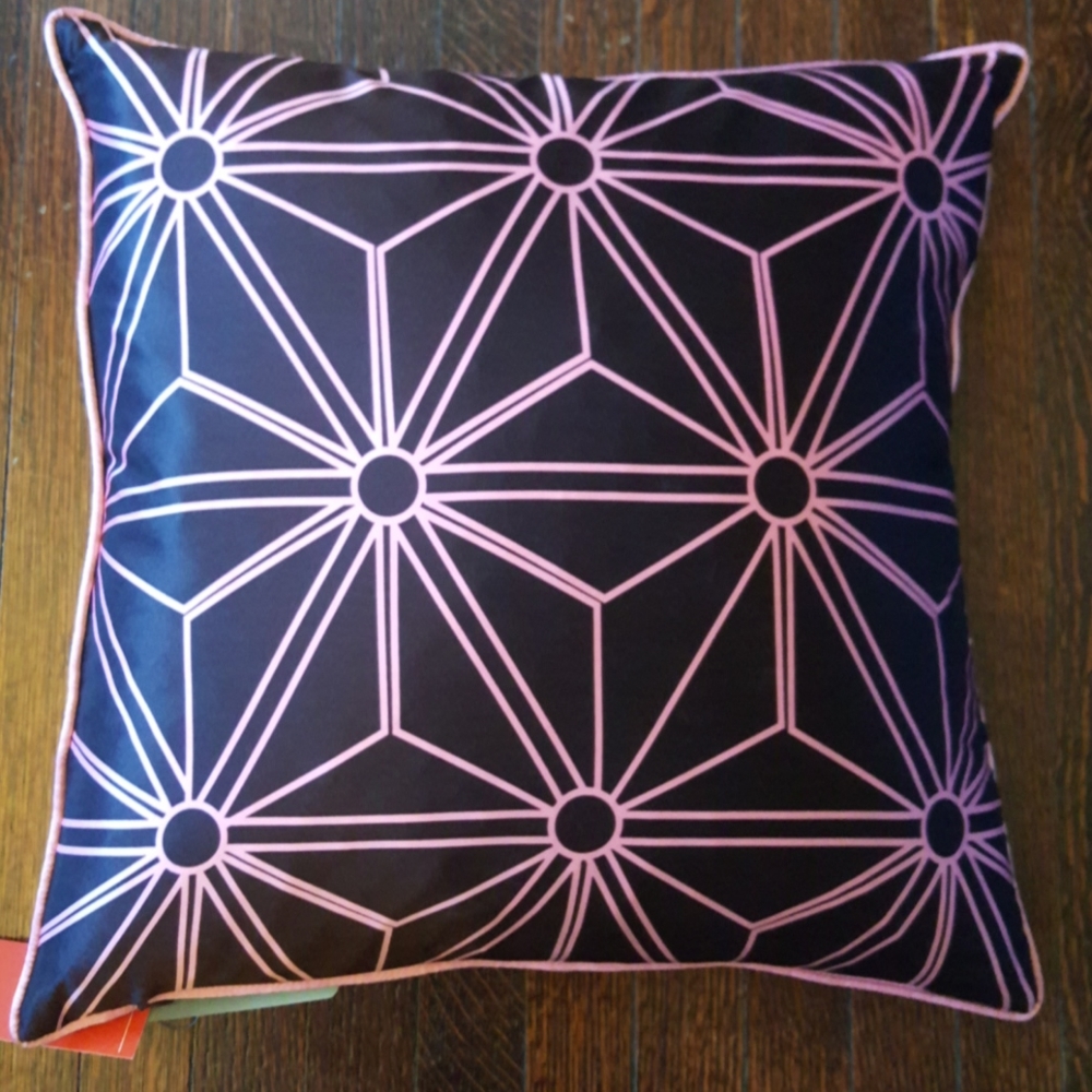 Plush Living Crest Nook Pillow NWT brown and pink graphic